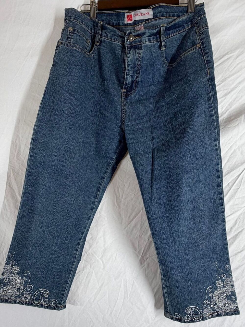COS Jeans Women's 12 Blue Capri Pants with Embellished Hem and Back Pockets
